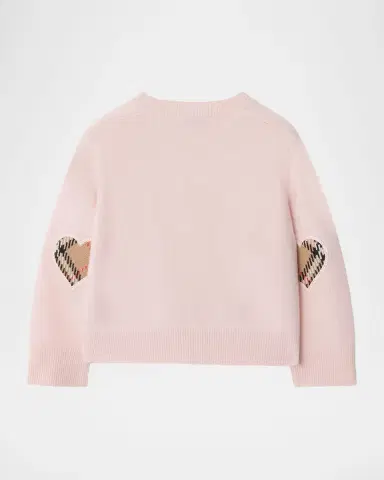 Burberry Girl 's Check Patch Wool Cashmere Cardigan, Size 6M-3 | Thumbnail 3