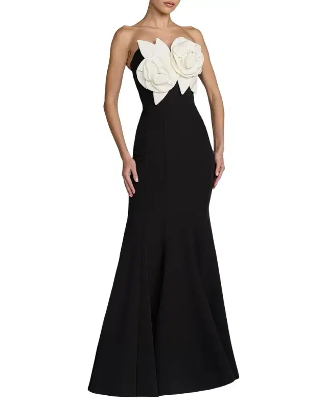 Mac Duggal Ieena Floral-Appliquéd Satin Mermaid Gown