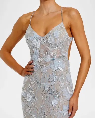 Mac Duggal Embellished Floral Lace Open Back Gown | Thumbnail 2