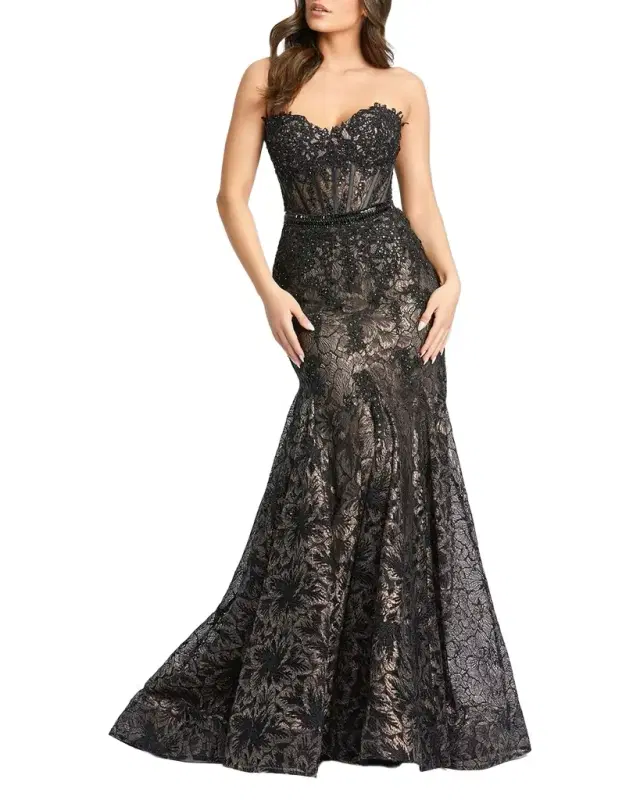 Mac Duggal Strapless Sequin Lace Trumpet Gown