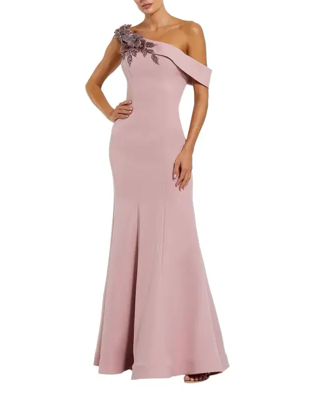 Crepe Floral Beaded Off-Shoulder Mermaid Gown