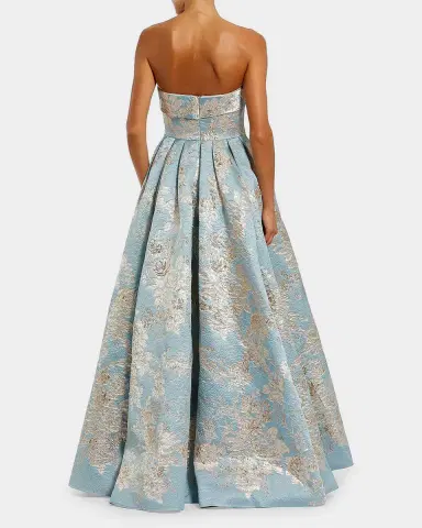 Mac Duggal Strapless Pleated Floral Brocade Gown | Thumbnail 2
