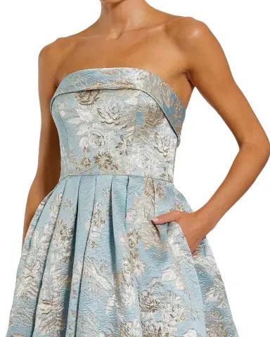 Mac Duggal Strapless Pleated Floral Brocade Gown | Thumbnail 1