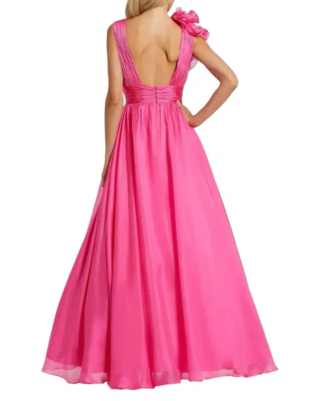 Mac Duggal Sleeveless Deep V-Neck Ruffle Gown