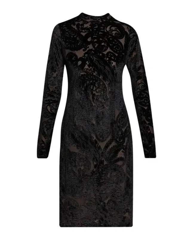Paisley Velvet Burnout Long-Sleeve Dress