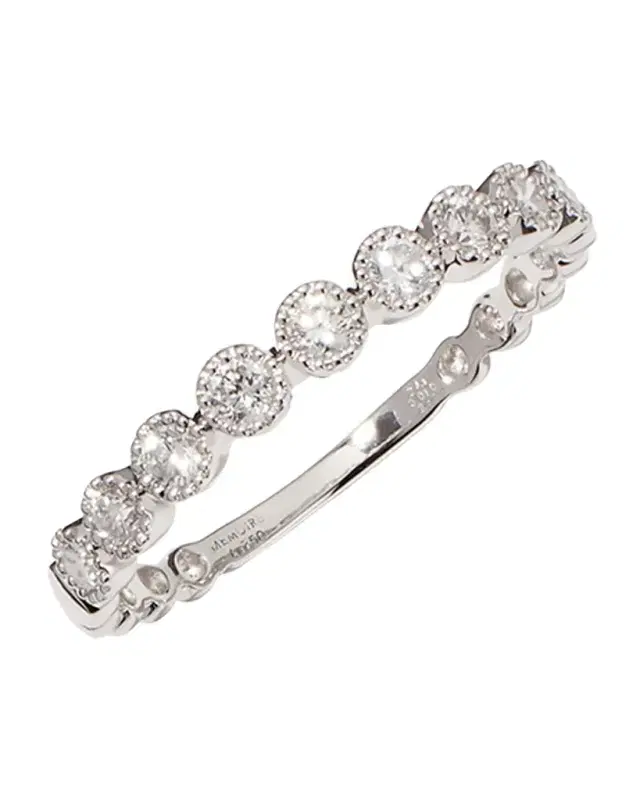 White Gold 9-Diamond Bezel Ring, Size 6.5