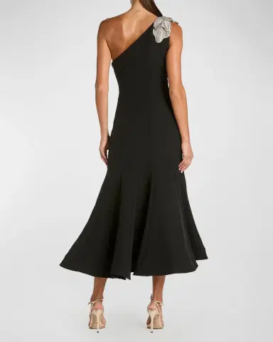 Mac Duggal Floral Applique One-Shoulder Crepe Midi Dress | Thumbnail 2 Mac Duggal Floral Applique One-Shoulder Crepe Midi Dress | Thumbnail 2