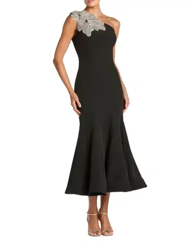 Mac Duggal Floral Applique One-Shoulder Crepe Midi Dress | Thumbnail 1 Mac Duggal Floral Applique One-Shoulder Crepe Midi Dress | Thumbnail 1