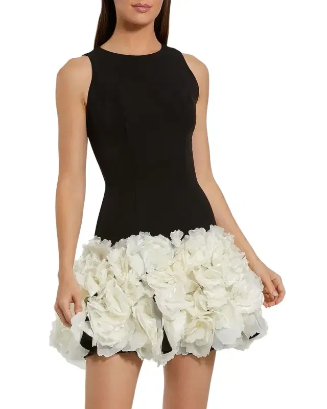 Mac Duggal Floral-Appliquéd Crepe Mini Dress