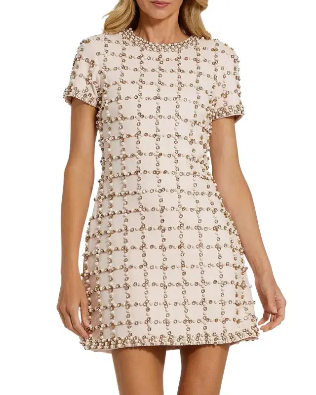 Mac Duggal Cocktail Beaded Sheath Mini Dress