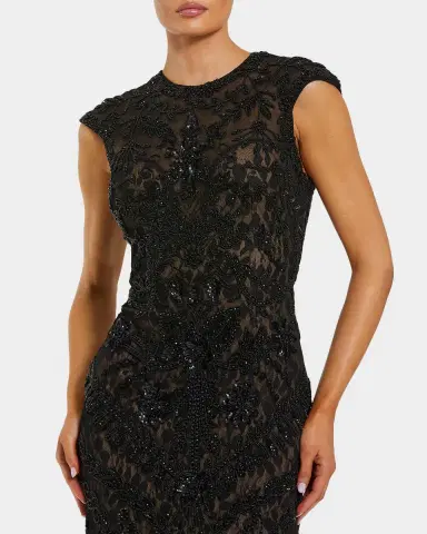 Mac Duggal Beaded Lace Cap-Sleeve Column Gown | Thumbnail 2 Mac Duggal Beaded Lace Cap-Sleeve Column Gown | Thumbnail 2