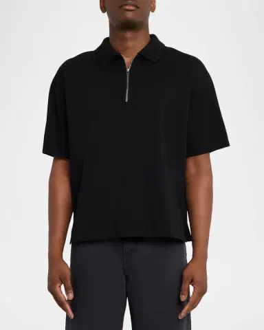 FRAME Men 's Cotton Half-Zip Polo Shirt | Thumbnail 4