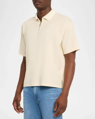 FRAME Men 's Cotton Half-Zip Polo Shirt | Thumbnail 8