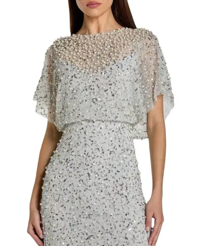 Mac Duggal Beaded Sequined Shawl Gown | Thumbnail 1
