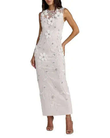 Mac Duggal Embellished Floral Lace Sleeveless Midi Dress | Thumbnail 1 Mac Duggal Embellished Floral Lace Sleeveless Midi Dress | Thumbnail 1