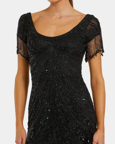 Mac Duggal Beaded Fringe Column Gown | Thumbnail 2 Mac Duggal Beaded Fringe Column Gown | Thumbnail 2