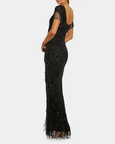 Mac Duggal Beaded Fringe Column Gown | Thumbnail 3 Mac Duggal Beaded Fringe Column Gown | Thumbnail 3