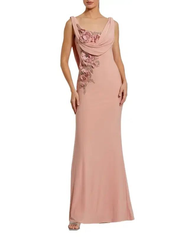 Evening Beaded Jersey Sleeveless Gown