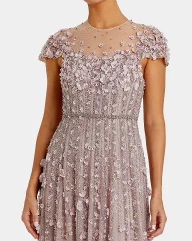 Mac Duggal Embellished Illusion-Neck Mesh Evening Gown | Thumbnail 2