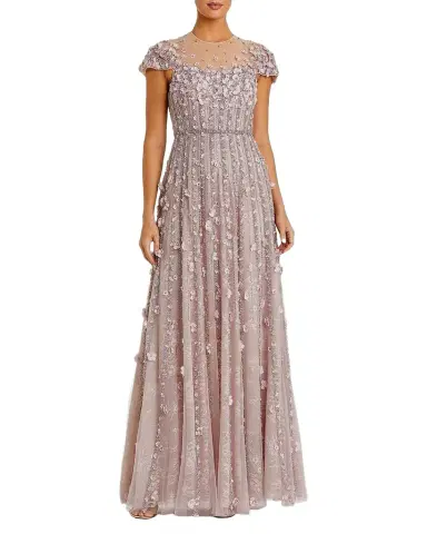 Mac Duggal Embellished Illusion-Neck Mesh Evening Gown | Thumbnail 1
