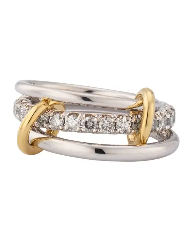 3-Link Ring in Sterling Silver with Diamonds, Black Rhodium and Yellow Gold