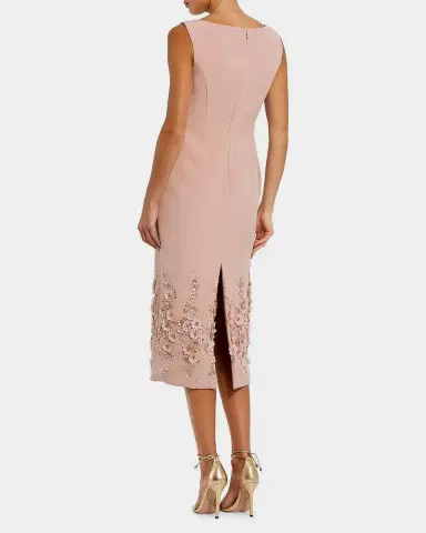 Mac Duggal Floral Beaded Crepe Sleeveless Midi Dress | Thumbnail 3