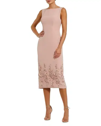 Mac Duggal Floral Beaded Crepe Sleeveless Midi Dress | Thumbnail 1