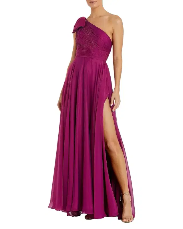Mac Duggal Pleated One-Shoulder Gown