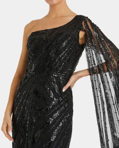 Mac Duggal Cape-Sleeve Sequin Column Gown | Thumbnail 2 Mac Duggal Cape-Sleeve Sequin Column Gown | Thumbnail 2
