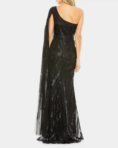 Mac Duggal Cape-Sleeve Sequin Column Gown | Thumbnail 3 Mac Duggal Cape-Sleeve Sequin Column Gown | Thumbnail 3