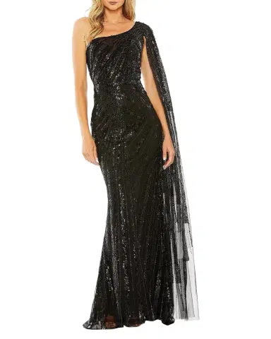 Mac Duggal Cape-Sleeve Sequin Column Gown | Thumbnail 1 Mac Duggal Cape-Sleeve Sequin Column Gown | Thumbnail 1