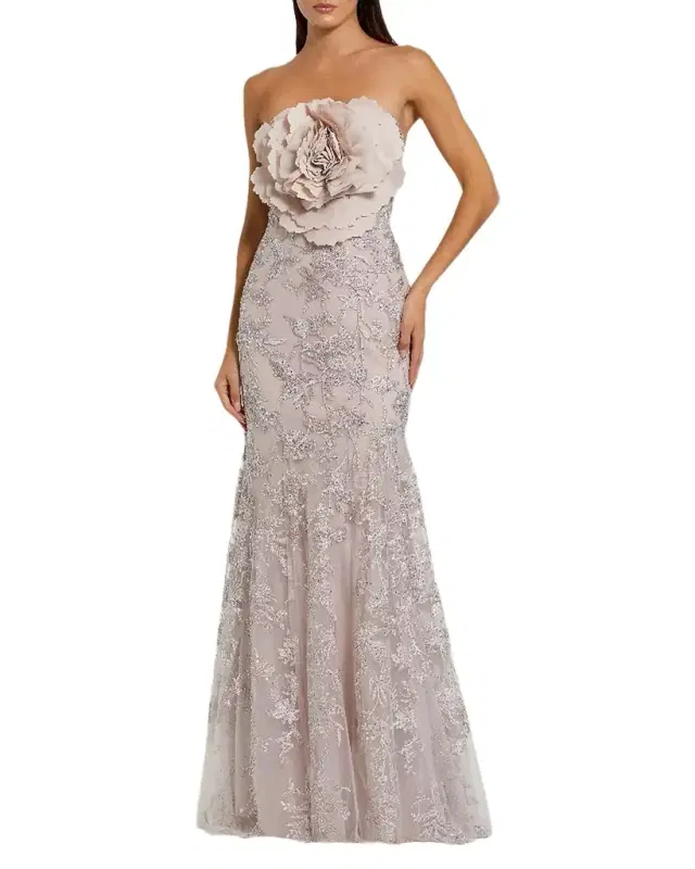 Mac Duggal Strapless Embroidered Floral-Embellished Gown