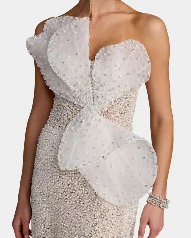 Mac Duggal Sequined Organza Strapless Bow Detail Column Gown | Thumbnail 2