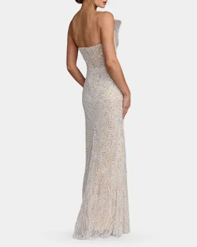 Mac Duggal Sequined Organza Strapless Bow Detail Column Gown | Thumbnail 3