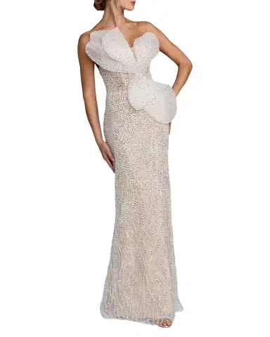 Mac Duggal Sequined Organza Strapless Bow Detail Column Gown | Thumbnail 1