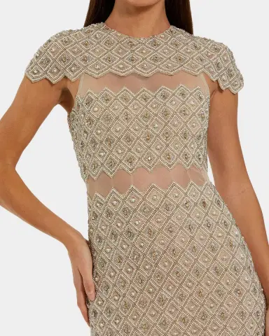 Mac Duggal Sheer-Inset Beaded Mesh Bodycon Midi Dress | Thumbnail 2 Mac Duggal Sheer-Inset Beaded Mesh Bodycon Midi Dress | Thumbnail 2