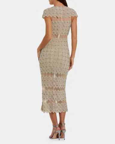 Mac Duggal Sheer-Inset Beaded Mesh Bodycon Midi Dress | Thumbnail 3 Mac Duggal Sheer-Inset Beaded Mesh Bodycon Midi Dress | Thumbnail 3