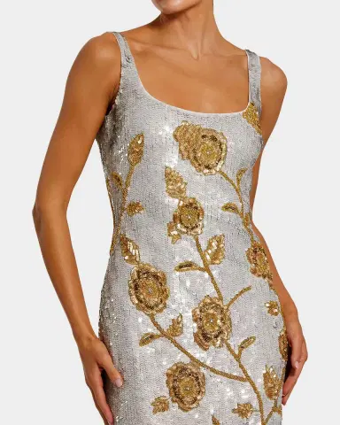 Mac Duggal Sequined Floral Mesh Cocktail Midi Dress | Thumbnail 2