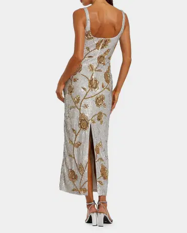 Mac Duggal Sequined Floral Mesh Cocktail Midi Dress | Thumbnail 3