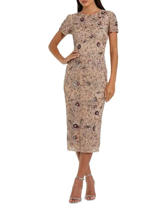 Sequin-Embellished Mesh Midi Dress