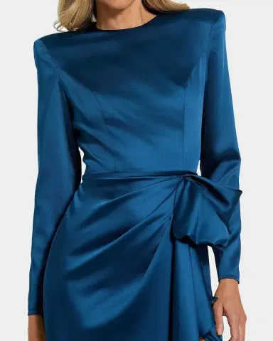 Mac Duggal Draped Side-Slit Satin Column Gown | Thumbnail 2