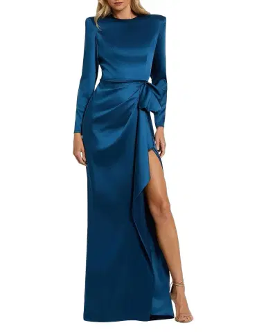 Mac Duggal Draped Side-Slit Satin Column Gown | Thumbnail 1