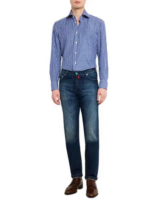 Men 's Windowpane Plaid Cotton Sport Shirt
