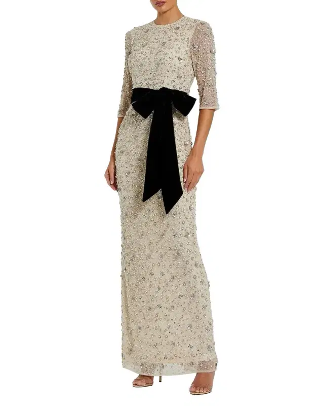 Mac Duggal Beaded Bow Column Gown