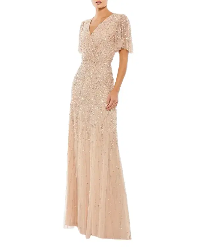 Mac Duggal Sequined Beaded Tulle Gown