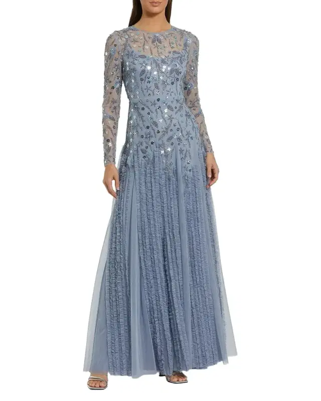 Mac Duggal Evening Beaded Mesh Gown