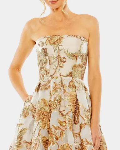 Mac Duggal Strapless Brocade Midi Dress | Thumbnail 2 Mac Duggal Strapless Brocade Midi Dress | Thumbnail 2