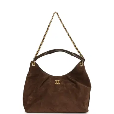 Chanel Chanel Maxi Hobo Bag Dark Brown Suede Antique Gold Hardware | Thumbnail 6
