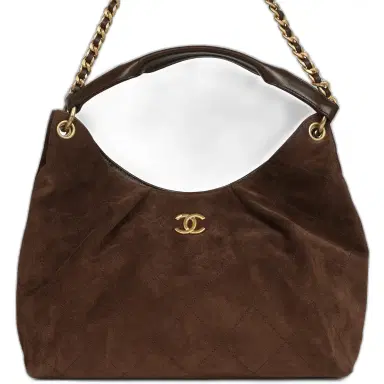 Chanel Chanel Maxi Hobo Bag Dark Brown Suede Antique Gold Hardware | Thumbnail 1
