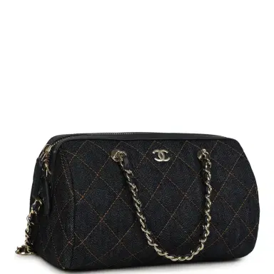 Chanel Chanel Mini Timeless Classic Barrel Bag with Chain Dark Blue Denim Light Gold Hardware | Thumbnail 2 Chanel Chanel Mini Timeless Classic Barrel Bag with Chain Dark Blue Denim Light Gold Hardware | Thumbnail 2